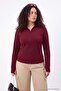 Bordo Fitted Fermuar Kapama Büyük Beden Ceket TBBAW27AG00049 - 5