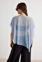 Light Blue Plain Oversize Boat Neck Bat Sleeve Sleeveless Cape Tulle Knitted Blouse Twoss26Bz01040 - 4