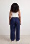 Koyu Mavi DÖKÜMLÜ Beli Lastikli Yüksek Bel Wide Leg Jeans TBBAW27CJ00029 - 3