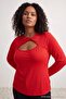 Red Cut Out Detailed Body Fitting Soft Buttoned Flexible Knitted Blouse Tbbaw27Af00042 - 2