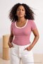 Red Striped Pool Collar Fitted/Fitted Plus Size T-Shirt Tbbss26Bf00038
