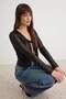 Black V-Neck Sequin Lace Detailed Blouse Tpraw27Bz00042