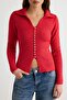 Kırmızı Yumuşak Dokulu Polo Yaka Fitted/Vücudu Saran Triko Hırka TWOAW27HI00238 - 3