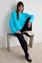 Turkuaz %100 Pamuk Reglan Kol Oversize Beyzbol Örme T-Shirt TWOAW27TS00105 - 3