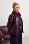 Burgundy Oversize Molded Plush Detailed Biker Plus Size Jacket Coat Tbbaw25Aw00001 - 4