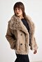 Mink Oversize Patterned Wide Fur Collar Faux Fur Double-Sided Coat Twoaw27Mo00038 - 2