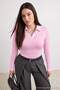 Pink Shirt Collar Detailed Single Jersey Knitted Oversize Blouse Tbbaw25Af00012 - 2