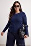 Navy Blue-Ecru 2 Pack Crop Camisole Knitted Plus Size Blouse Tbbaw26Af00055 - 2