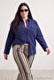 Navy Blue Pocketed Suede Woven Oversized Shirt Tbbaw27Ax00027 - 3