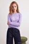Lila Slogan Printed Long Sleeve Fitted Stretch Knitted T-Shirt Twoaw27Ts00111 - 3