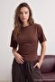Ecru-Brown 2-Piece Fitted/Fitted Short Sleeve Stretch Knitted T-Shirt Twoss26Ts00319 - 5
