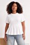 Ecru Peplum Short Sleeve 100% Cotton Knitted Blouse Tbbss26Af00166 - 3