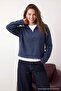 Indigo Selanik/Triko Görünümlü Fermuarlı Yaka Regular/Normal Kalıp Örme Sweatshirt TWOAW22SW0732 - 3