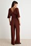 Brown Fitted/V-Neck Wide Leg Stretch Knitted Bottom - Top Set Twoaw27Au00152 - 4