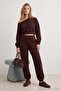 Brown Relaxed/Casual Fit Asymmetric Collar Elasticized Leg Thick Knitted Tracksuit Set Twoaw27Em00007 - 4