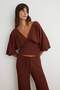 Brown Fitted/V-Neck Wide Leg Stretch Knitted Bottom - Top Set Twoaw27Au00152 - 2