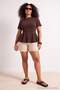 Brown Peplum Short Sleeve 100% Cotton Knitted Blouse Tbbss26Af00166 - 2