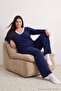 Navy Blue Embroidery Detailed Knitted Large Size Pajama Set Tbbaw27Ai00052 - 3