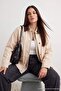 Ekru Fitilli Kadife Yaka Detaylı Oversize/Geniş Kalıp Denim Gömlek Ceket TBBAW27AG00003 - 4