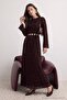 Brown Gold Belt Detailed Flocked Textured Tulle A-Line/A-Line Bell Form Maxi Knitted Hijab Evening Dress Tctaw27Db00002 - 2
