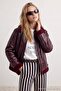 Bordo Oversize Kalıp Peluş Detaylı Biker Ceket Mont TWOAW25MO00032 - 3