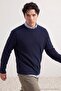 Navy Blue Regular/Normal Cut Bird Embroidered Crew Neck Raglan Sleeve Sweatshirt Tmnaw27Sw00019