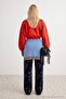 Dark Red Thick Non-Embroidered Regular Fit Cropped Length Knitted Sweatshirt Twoaw27Sw00047 - 5