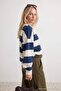 Navy Blue Ecru Striped Oversize/Wide Cut Crew Neck Knitted Sweatshirt Twoaw27Sw00168 - 3