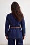 Dark Blue Belt Detailed Blazer Denim Jacket Twoaw27Ce00055 - 5