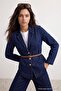 Dark Blue Belt Detailed Blazer Denim Jacket Twoaw27Ce00055 - 2