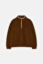 Brown Boy's Plain Knitted Fleece Jacket Tkdaw27Sw00065