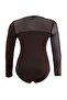Brown Tulle Detailed Snap Fastener Flexible Knitted Bodysuit Tbbaw27Cs00006 - 3
