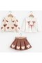Girl's Heart Patterned Knitted Cardigan Skirt Printed Blouse 3-Piece Set