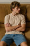 Men's Short Sleeve Comfortable Cotton Beige T-Shirt - 4