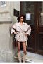 Women's Stone Color Coat Short Length Buttoned Belted New Season Outerwear - 3