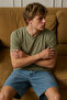 Men's Short Sleeve Comfortable Cotton Khaki T-Shirt - 4