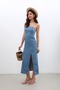 Slim Strap Slit Jean Dress - 6