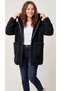 Hooded Front-Pocket Velboa Velvet Laminated Plush Coat - 3