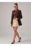 Women's Brown Lace Patterned Transparent Zero-Neck Summer Blouse