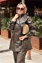 Wide Collar Zipper and Buttoned Leather Trench Coat - 2