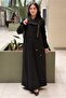 Collar Zipper Detailed Full Length Dress with Pockets