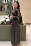 Satin Dress with Shoulder Cover and Shawl Detail - 2