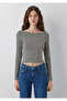 Kayık Yaka Anthracite Striped T-Shirt Fitted / Bodycon Cut 1613334-91377 - 3