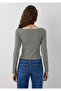 Kayık Yaka Anthracite Striped T-Shirt Fitted / Bodycon Cut 1613334-91377 - 5