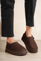 Women's Bitter Brown Suede Winter Slippers with Fur Inside and Back Strap, 5cm Thick Sole Sabo Slippers - 7