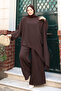 Women's Linda Fabric Asymmetrical Tunic Wide Leg Pants Oversize Hijab Suit 1231 Bitter Brown - 4