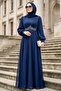 Beaded Detailed Navy Blue Hijab Evening Dress 4876L