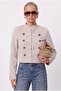Women's Charles Lined Stand Collar Buttoned Lux Napoleon Ecru Jacket
