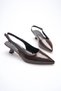 Women's Brown Wrinkled Patent Leather Slingback Pointed Toe Short Heeled Shoes Tr20Ms04D - 4