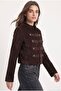 Women's Charles Lined Stand Collar Buttoned Lux Napoleon Brown Jacket - 5